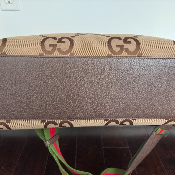 Gucci Jumbo GG Canvas Convertable Tote with Web Stripe Shoulder Strap - Picture 3 of 9